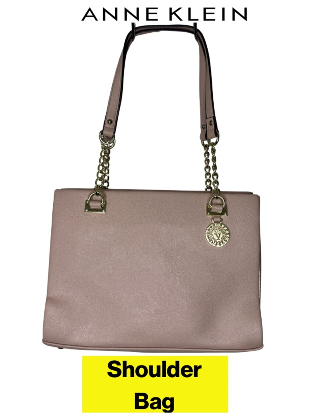ANNE KLEIN 🦁 Rosé Blush Shoulder Bag, Gold Chain Hardware, Polka Dot Interior